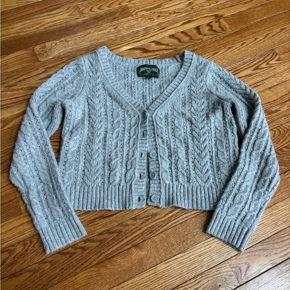American Eagle Outfitters Gray Cable Knit Cardigan
